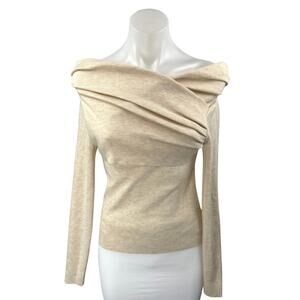Commense Women's Beige Off The Shoulder Long Sleeve Knit Sweater Top Size S